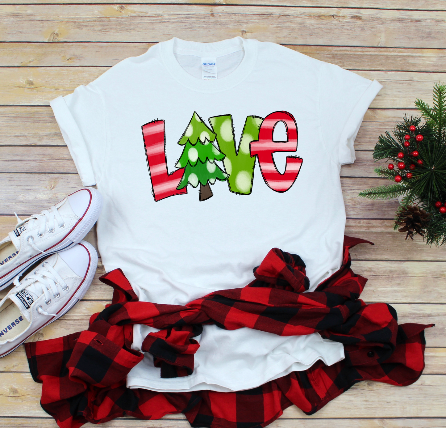Love tree red and green 2 Christmas DTF TRANSFERPRINT TO ORDER