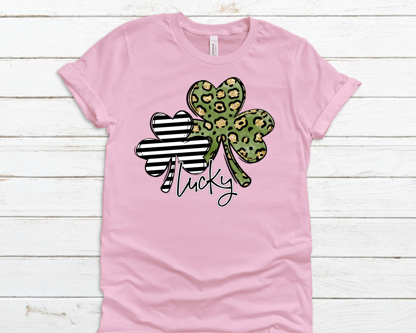 Lucky leopard black and white stripe clover green st Patrick’s day DTF TRANSFERPRINT TO ORDER